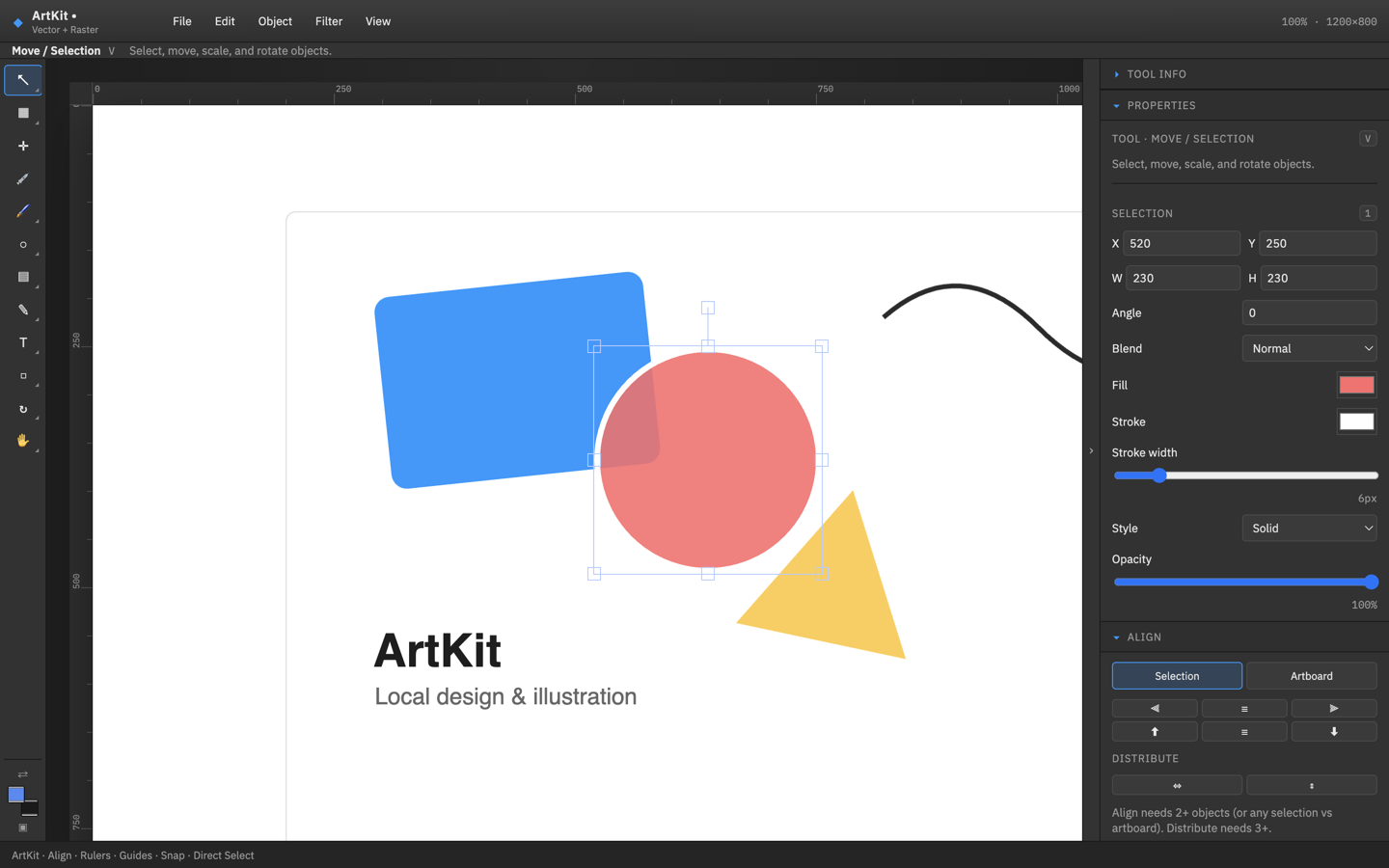 ArtKit vector editor with shapes on the canvas