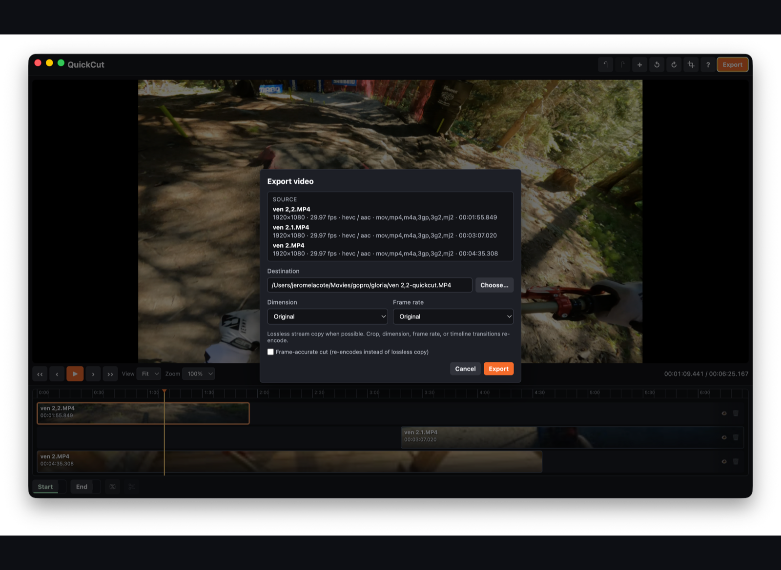 Export dialog